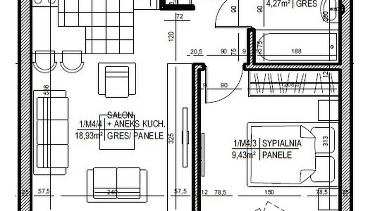 Rzut - Mieszkanie na sprzedaż 2 pokoje o powierzchni 36,1 m² - numer 4 w Staroniwskie Sady etap II