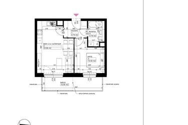 Rzut - Mieszkanie na sprzedaż 2 pokoje o powierzchni 41,21 m² - numer B/3/1/3 w Malta Wołkowyska etap III