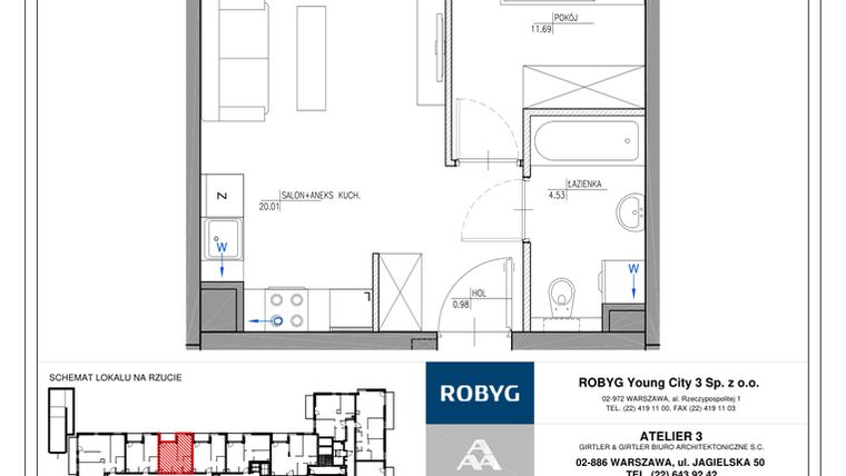 Rzut - Mieszkanie na sprzedaż 2 pokoje o powierzchni 37,21 m² - numer MC/H/A/1/15 w Modern City etap H