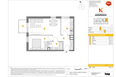 Rzut - Mieszkanie na sprzedaż 2 pokoje o powierzchni 44,23 m² - numer A29 w Apartamenty Kamieńskiego