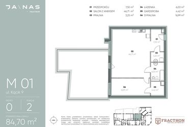 Rzut - Mieszkanie na sprzedaż 2 pokoje o powierzchni 84,7 m² - numer M.1 w Ja\nas