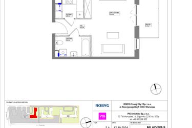 Rzut - Mieszkanie na sprzedaż 1 pokój o powierzchni 33,29 m² - numer MLAD/B/5/5 w Metro Life Apartamenty CD