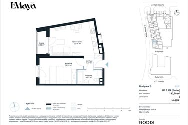 Rzut - Mieszkanie na sprzedaż 2 pokoje o powierzchni 43,7 m² - numer B1.0.M9 w EMaya