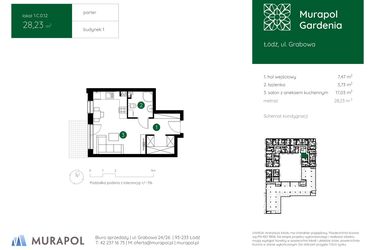 Rzut - Mieszkanie na sprzedaż 1 pokój o powierzchni 28,23 m² - numer 1.C.0.12 w Murapol Gardenia