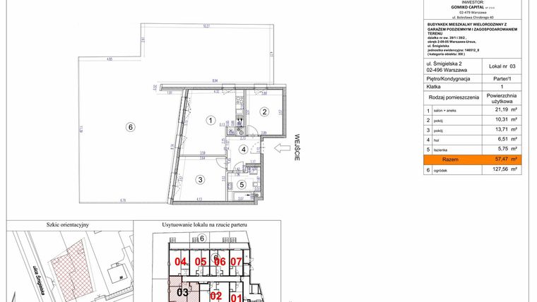 Rzut - Mieszkanie na sprzedaż 3 pokoje o powierzchni 57,47 m² - numer 3 w Apartamenty Śmigielska