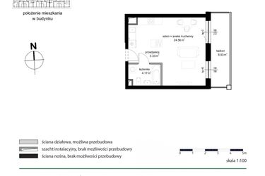 Rzut - Mieszkanie na sprzedaż 1 pokój o powierzchni 32,06 m² - numer M 156 w Kwietny Ogród