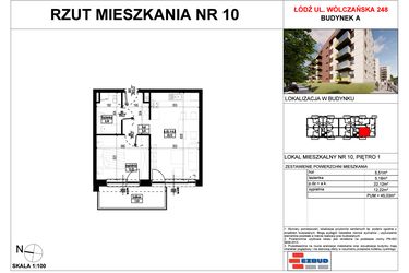 Rzut - Mieszkanie na sprzedaż 2 pokoje o powierzchni 45,03 m² - numer A.10 w Wólczańska 248 - etap II