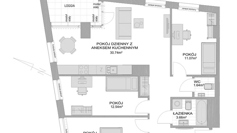 Rzut - Mieszkanie na sprzedaż 4 pokoje o powierzchni 81,56 m² - numer CP/R7/41 w Centralpark