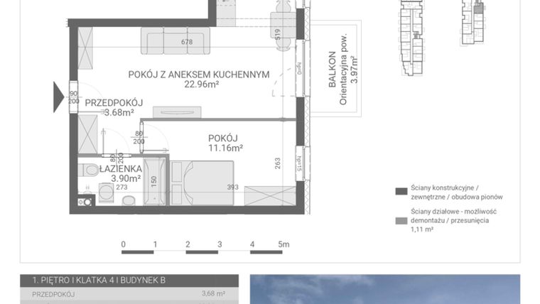 Rzut - Mieszkanie na sprzedaż 2 pokoje o powierzchni 41,7 m² - numer 90. w Osiedle Parkowa etap B
