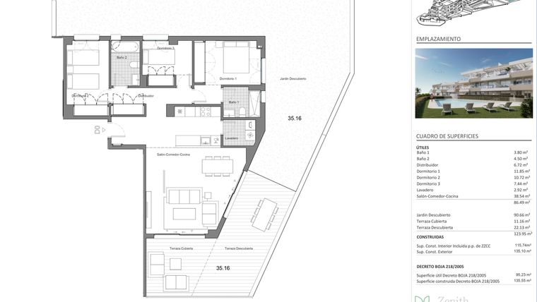 Rzut - Mieszkanie na sprzedaż 2 pokoje o powierzchni 115 m² - numer 1-0-D0 w Zenith Estepona