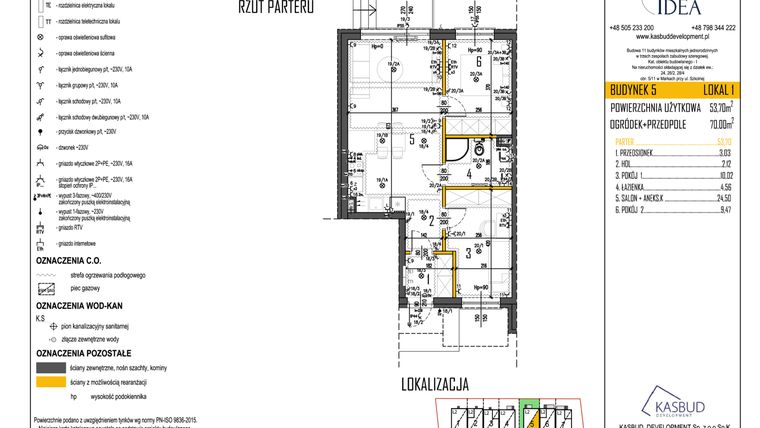 Rzut - Mieszkanie na sprzedaż 3 pokoje o powierzchni 53,7 m² - numer 5-L1 w Osiedle Idea etap II