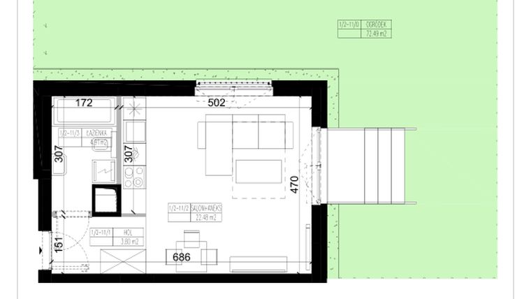 Rzut - Mieszkanie na sprzedaż 1 pokój o powierzchni 31,19 m² - numer 2.11 w Ogrody Wiślane etap VI