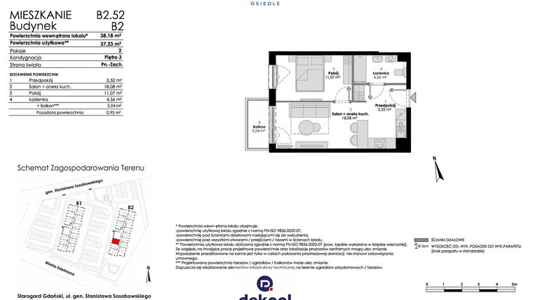 Rzut - Mieszkanie na sprzedaż 2 pokoje o powierzchni 37,23 m² - numer B2.52 w Osiedle Chabrowe