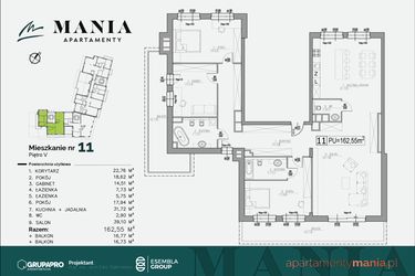 Rzut - Mieszkanie na sprzedaż 4 pokoje o powierzchni 162,55 m² - numer 11 w MANIA Apartamenty