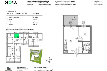 Rzut - Mieszkanie na sprzedaż 2 pokoje o powierzchni 31,01 m² - numer L.U. 3 w Nova Radiostacja - apartamenty inwestycyjne