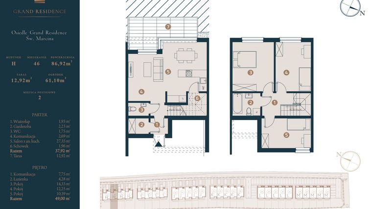 Rzut - Dom na sprzedaż 4 pokoje o powierzchni 86,92 m² - numer H46 w Osiedle Św. Marcina