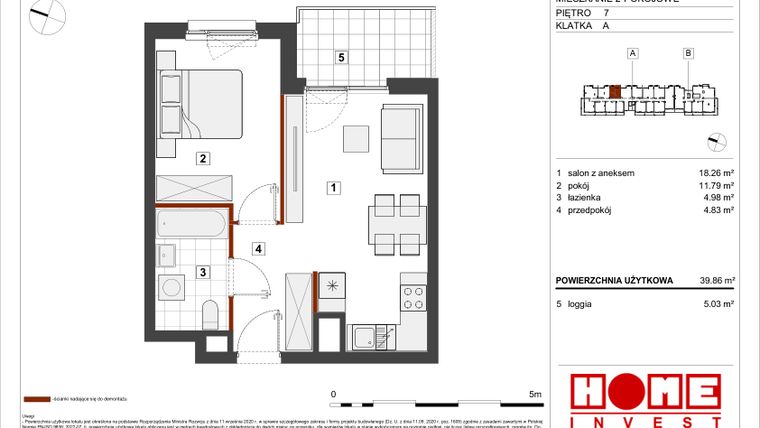 Rzut - Mieszkanie na sprzedaż 2 pokoje o powierzchni 39,86 m² - numer A-A102 w Warszawski Świt etap VII