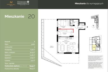 Rzut - Mieszkanie na sprzedaż 3 pokoje o powierzchni 65,39 m² - numer B20 w Stawowa Residence - etap V