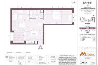 Rzut - Mieszkanie na sprzedaż 2 pokoje o powierzchni 50,13 m² - numer B.03.01 w Apartamenty Józefińska