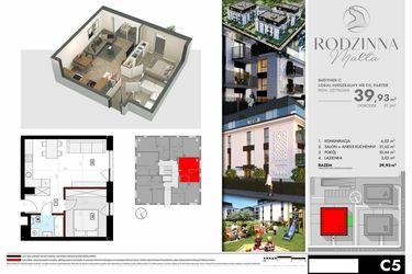 Rzut - Mieszkanie na sprzedaż 2 pokoje o powierzchni 39,93 m² - numer C5 w Rodzinna Malta