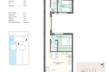 Rzut - Mieszkanie na sprzedaż 3 pokoje o powierzchni 145 m² - numer 5.5C w Apartamenty w Torrevieja - 97791076