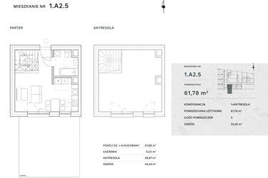 Rzut - Mieszkanie na sprzedaż 2 pokoje o powierzchni 61,78 m² - numer 1.A2.5 w Żernicka Park