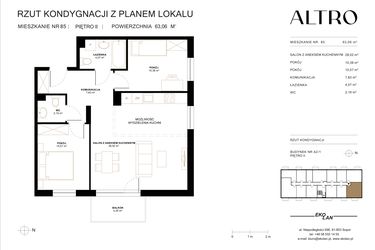 Rzut - Mieszkanie na sprzedaż 3 pokoje o powierzchni 63,06 m² - numer A2.1.85 w Altro A2/1