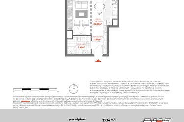 Rzut - Mieszkanie na sprzedaż 1 pokój o powierzchni 33,74 m² - numer F.03.01 w Pierwsza Dzielnica - etap III