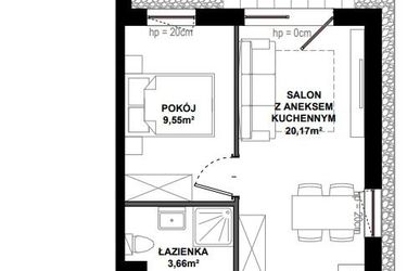 Rzut - Mieszkanie na sprzedaż 2 pokoje o powierzchni 41,37 m² - numer A.2 w Apartamenty Bałtyk