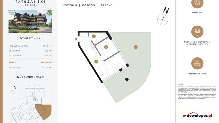 Rzut - Mieszkanie na sprzedaż 2 pokoje o powierzchni 38 m² - numer A03 w Tatrzański Resort