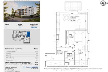 Rzut - Mieszkanie na sprzedaż 3 pokoje o powierzchni 55,36 m² - numer 8 w Balantia