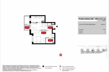 Rzut - Mieszkanie na sprzedaż 1 pokój o powierzchni 42,61 m² - numer WR1 3/3/1/1a w Przystań Reymonta