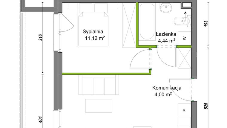 Rzut - Mieszkanie na sprzedaż 2 pokoje o powierzchni 40,86 m² - numer E2/H/05 w Orawska Vita