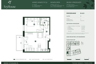 Rzut - Mieszkanie na sprzedaż 2 pokoje o powierzchni 43,32 m² - numer B.4.9 w IVY HOUSE