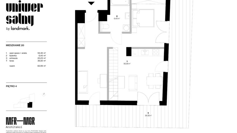 Rzut - Mieszkanie na sprzedaż 4 pokoje o powierzchni 82,99 m² - numer 20 w Dom Uniwersalny