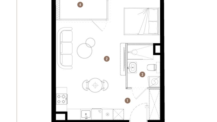 Rzut - Mieszkanie na sprzedaż 1 pokój o powierzchni 33,46 m² - numer C2.01.12 w Apartamenty Reytana