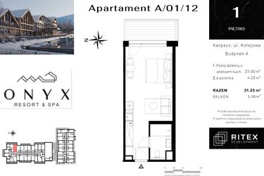 Rzut - Mieszkanie na sprzedaż 1 pokój o powierzchni 30,27 m² - numer NR 01.A12 w Onyx Resort & Spa