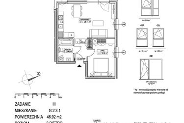 Rzut - Mieszkanie na sprzedaż 2 pokoje o powierzchni 46,86 m² - numer G.2.3.1 w Atut III
