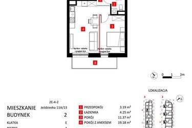 Rzut - Mieszkanie na sprzedaż 2 pokoje o powierzchni 37,99 m² - numer AJ_11A/13 w Apartamenty Jeździecka