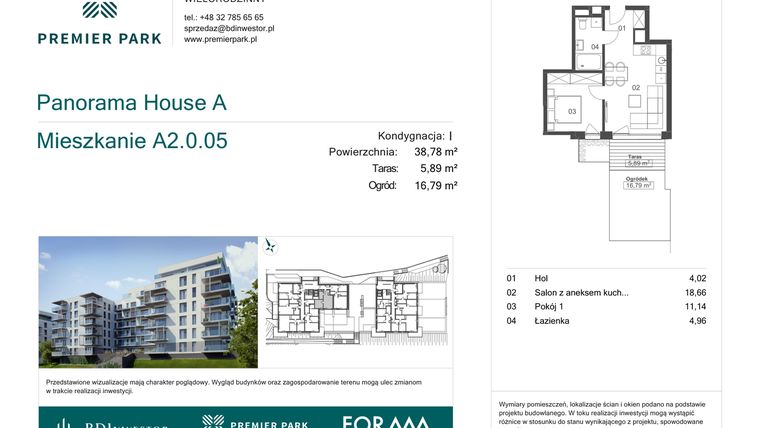 Rzut - Mieszkanie na sprzedaż 2 pokoje o powierzchni 38,78 m² - numer A2.0.05 w Premier Park II