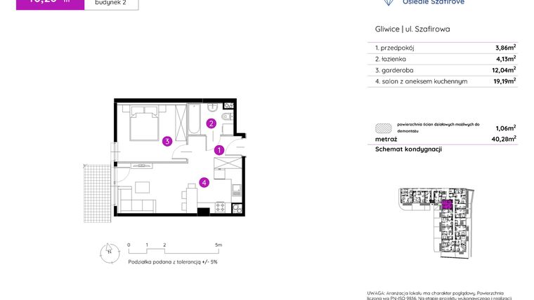 Rzut - Mieszkanie na sprzedaż 1 pokój o powierzchni 40,16 m² - numer 2.A.0.10 w Murapol Osiedle Szafirove II