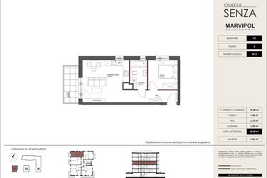Rzut - Mieszkanie na sprzedaż 2 pokoje o powierzchni 40,08 m² - numer C.M12 w Osiedle Senza