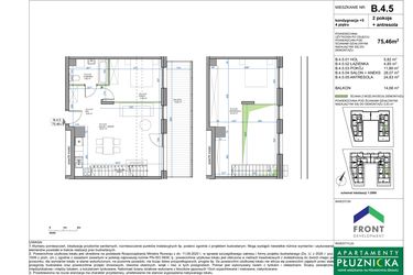 Rzut - Mieszkanie na sprzedaż 3 pokoje o powierzchni 76,39 m² - numer B.4.5. w Apartamenty Płużnicka