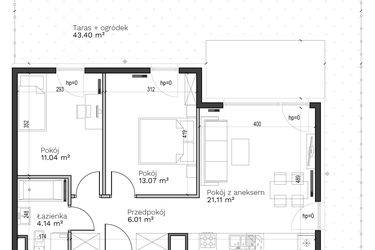 Rzut - Mieszkanie na sprzedaż 3 pokoje o powierzchni 55,37 m² - numer B-2 w Destino