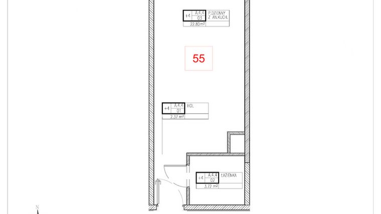 Rzut - Mieszkanie na sprzedaż 1 pokój o powierzchni 28,89 m² - numer A4.4 w Rezydencja Ogród Saski etap I i II