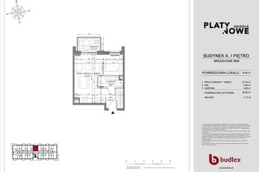 Rzut - Mieszkanie na sprzedaż 1 pokój o powierzchni 30,8 m² - numer A.20 w Osiedle Platynowe