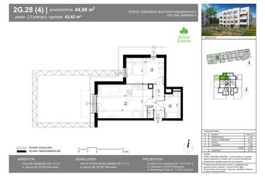 Rzut - Mieszkanie na sprzedaż 2 pokoje o powierzchni 44,68 m² - numer 2G.28.4 w Zielone Zamienie IX