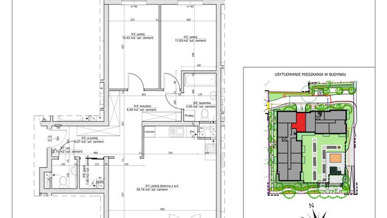 Rzut - Mieszkanie na sprzedaż 2 pokoje o powierzchni 75,58 m² - numer 6.29 w Osiedle Paryskie