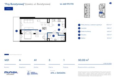 Rzut - Mieszkanie na sprzedaż 1 pokój o powierzchni 50,02 m² - numer 21A w Przy Bursztynowej