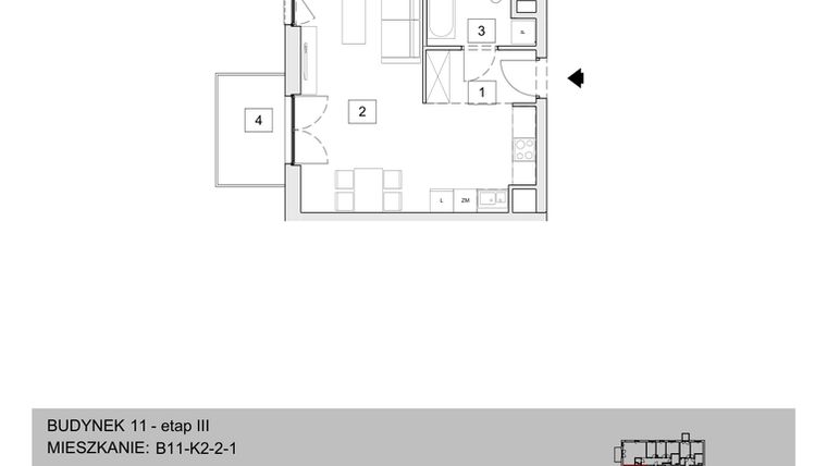 Rzut - Mieszkanie na sprzedaż 1 pokój o powierzchni 33,84 m² - numer B11-K2-2-1 w Żerniki na Novo III